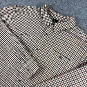 PrAna Button Front Shirt Mens XL Orange Check Plaid Hiking Organic Cotton